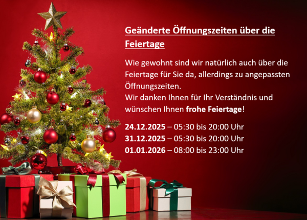 Geänderte Öffnungszeiten in der Weihnachtszeit